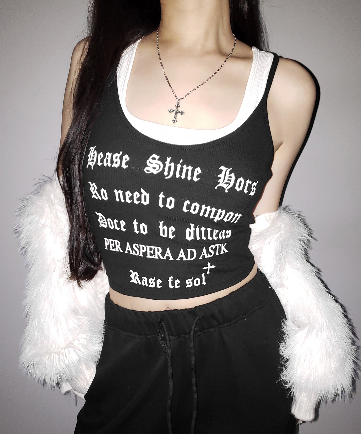 【 ２color 】グランジロゴレイヤードキャミソールトップス ／ grunge logo layered camisole tops