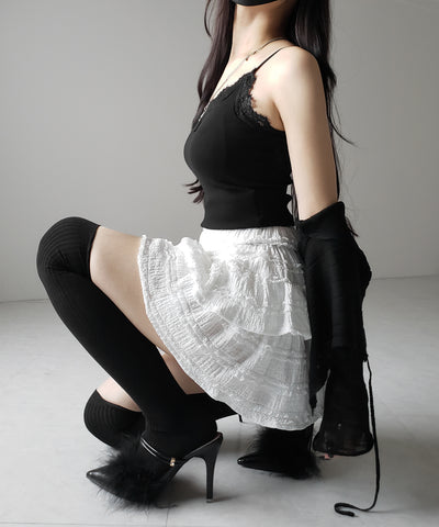 【 ２color ／インパン裏地付 】ティアードフリルミニスカート ／ tiered frill mini skirt