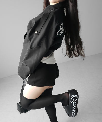 レタリングバックロゴスタンドカラーショートブルゾン ／ lettering back logo stand collar short blouson