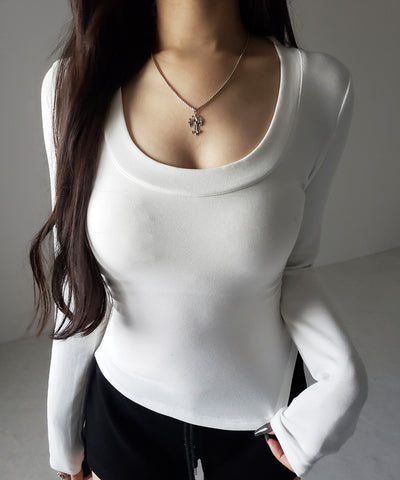 UネックスーパーフィットスリムロンT ／ U-neck super fit slim long sleeve T-Shirt