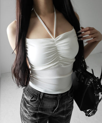 【 ２WAY 】クロスストラップリボンギャザースリムキャミソール ／ cross strap ribbon gather slim camisole