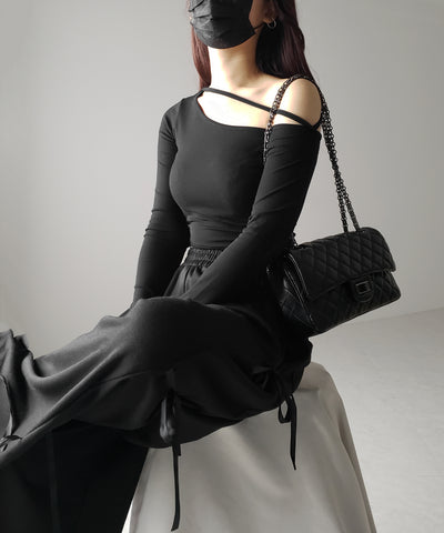 【 ３color 】ストラップワンショルダーショートカットソートップス ／ strap one shoulder short cutsew tops