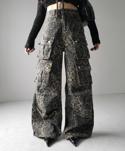 【 ２color ／ ４size 】レオパードヴィンテージタックワイドカーゴデニム ／ leopard vintage tuck wide cargo denim