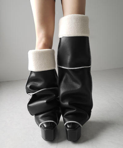 【 ニーハイにもなる２WAY 】ムートンフェイクレザールーズレッグカバー ／ mouton fake leather loose leg cover