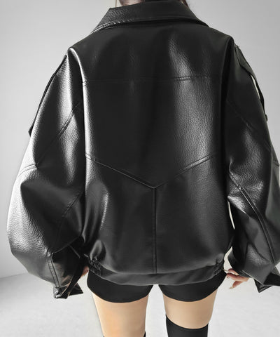 ヴィンテージフェイクレザースタンドカラージップアップブルゾン ／ 2WAY vintage fake leather stand collar zipup blouson
