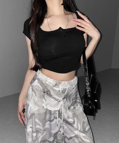 ロゴガーターカモフラタックワイドパンツ ／ logo garter camouflage tuck wide pants