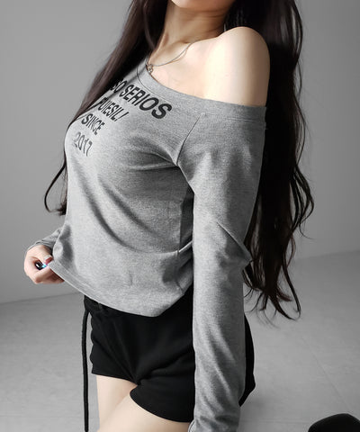 コンパクトロゴワンショルルーズロンT ／ compact logo one-Shoulder loose long-sleeve T-Shirt