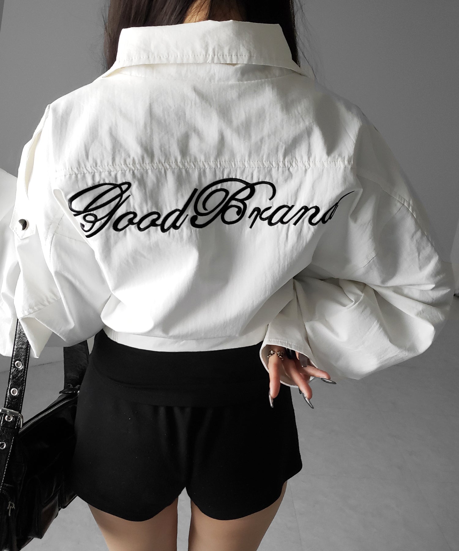 レタリングバックロゴスタンドカラーショートブルゾン ／ lettering back logo stand collar short blouson