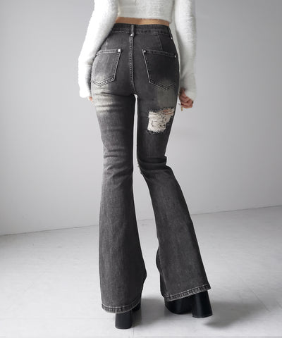 クラッシュダメージヴィンテージフレアデニム ／ crush damage vintage flare denim