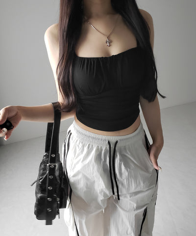 【 ３color ／ カップ付き 】シャーリングギャザードレープキャミソール ／shirring gather drape camisole