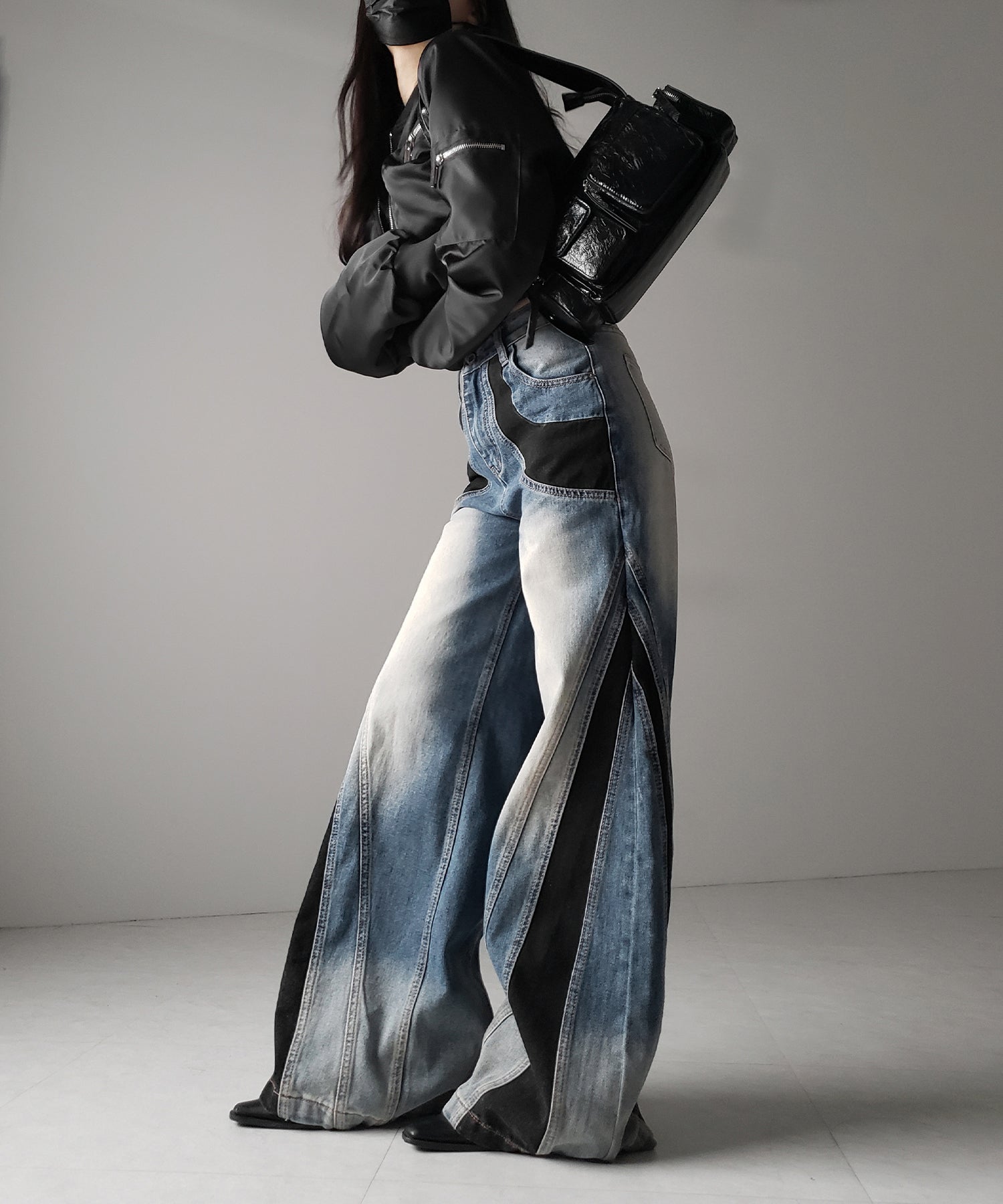 【 ４size 】ブラックスウィッチングヴィンテージワイドデニム ／ black switching vintage wide denim