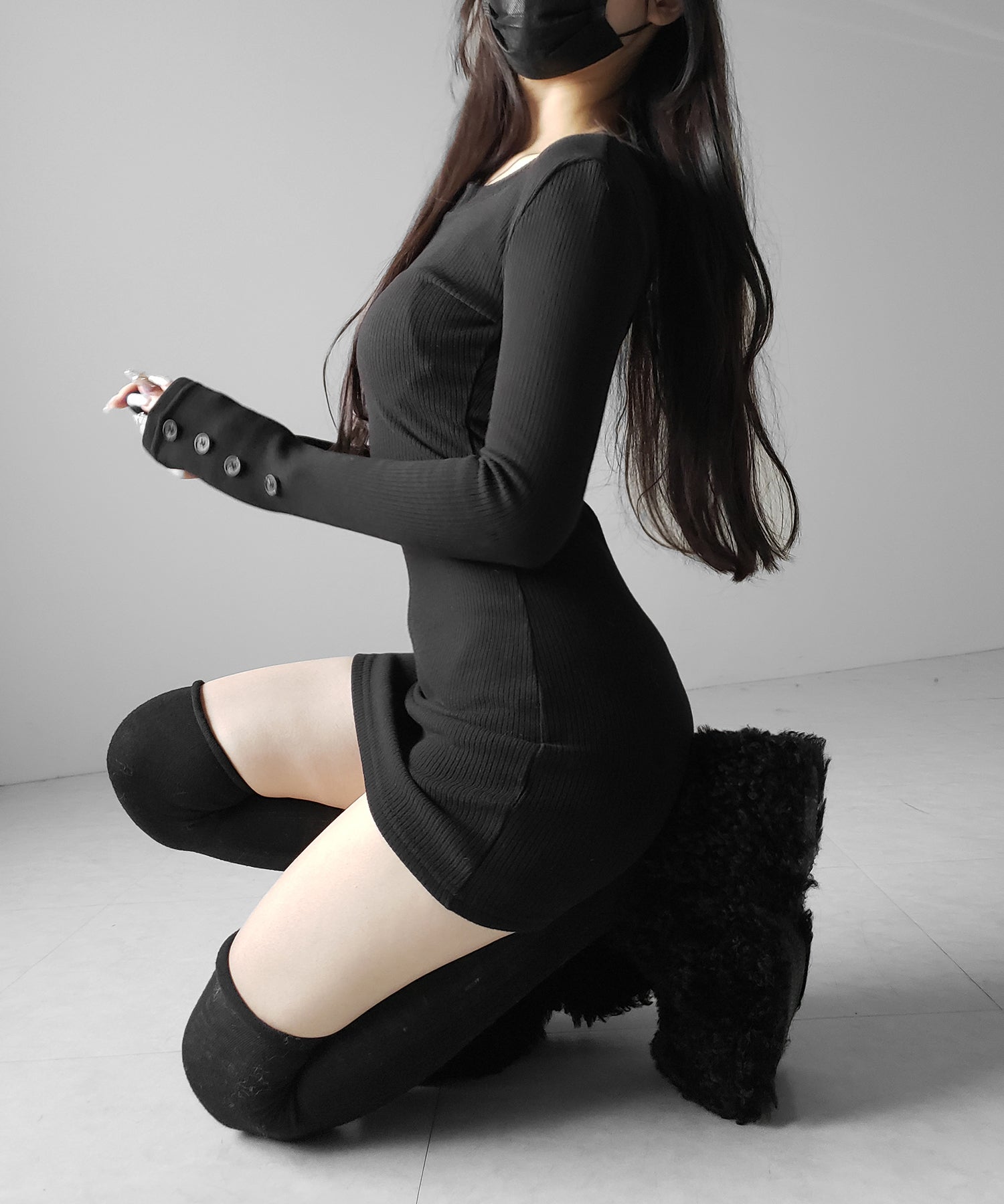 裏起毛ヘンリーネックタイトミニワンピース ／ urakimo henley neck tight mini onepiece