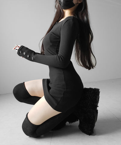 裏起毛ヘンリーネックタイトミニワンピース ／ urakimo henley neck tight mini onepiece