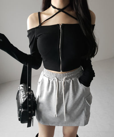 【 インナーパンツ裏地付 】ハイウエストスウェットミニスカート ／ high waist sweat mini skirt