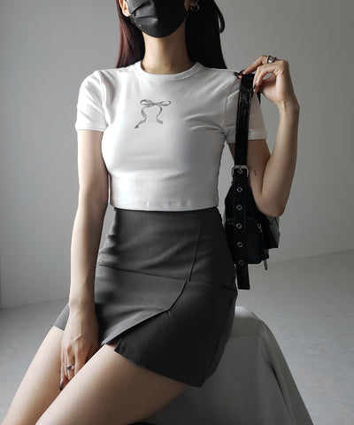 【 ４color 】ミニリボンショートちびＴシャツ ／mini ribbon short chibi Tee