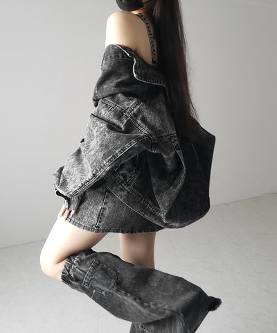 【 セットアップ着用可能 】ヴィンテージケミカルブリーチストラップデニムキャミワンピース ／ vintage chemical bleach strap denim cami onepiece