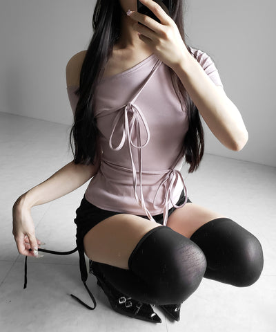 ストリングリボンスリムフィットTシャツ ／ string ribbon slim fit T-shirts