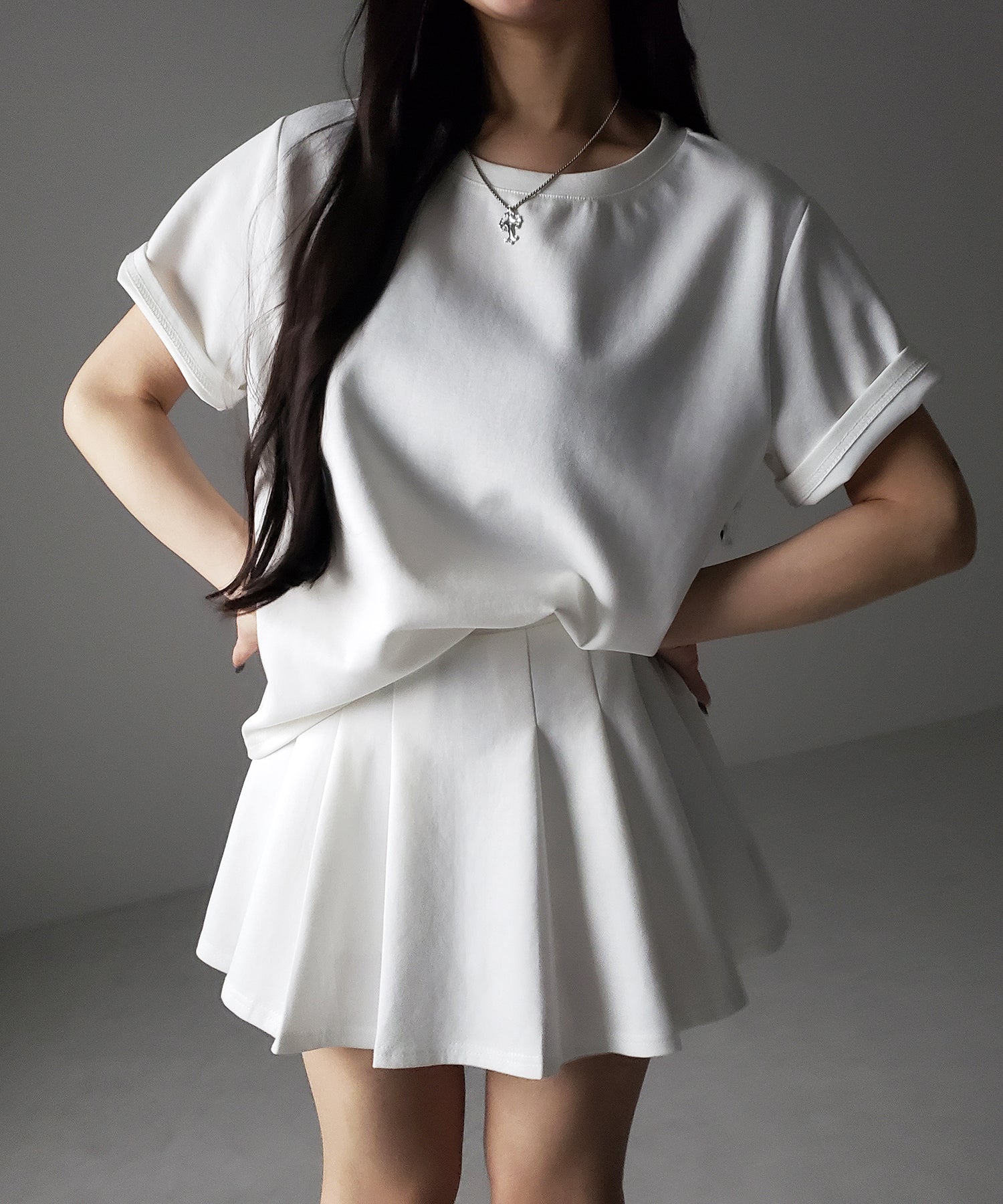 【 セットアップ 】オーバーサイズ半袖Ｔシャツ＋プリーツミニスカート SET ／( SETUP ) oversize shortsleeve Tee + pleated mini skirt SET
