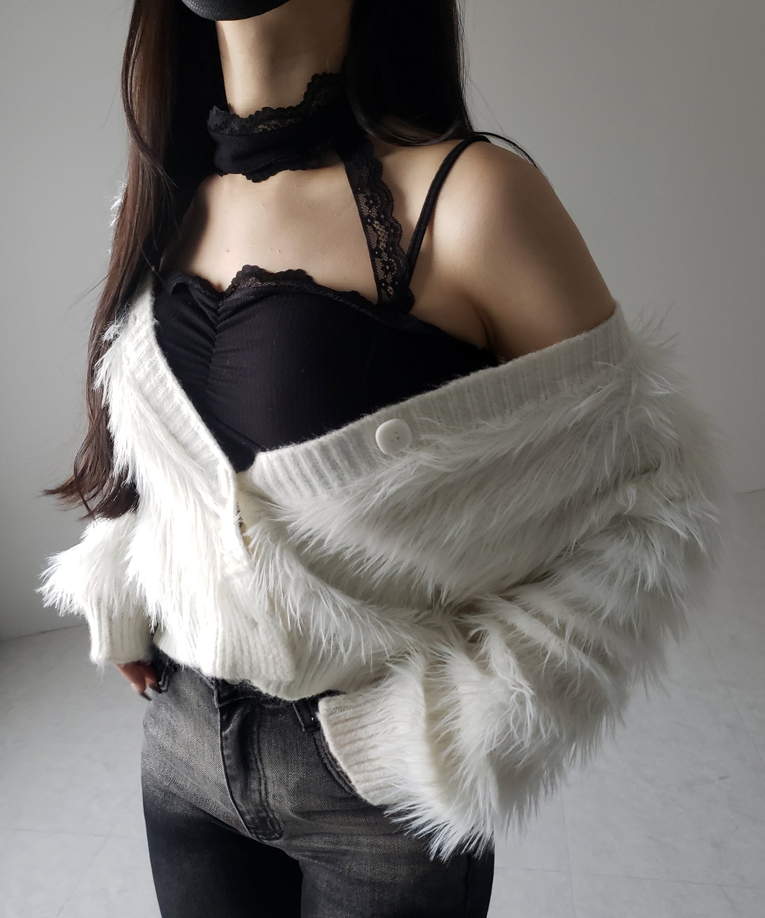 【 ２color ／ カップ付 】レースチョーカーストラップリブキャミソール ／ lace choker strap lib camisole