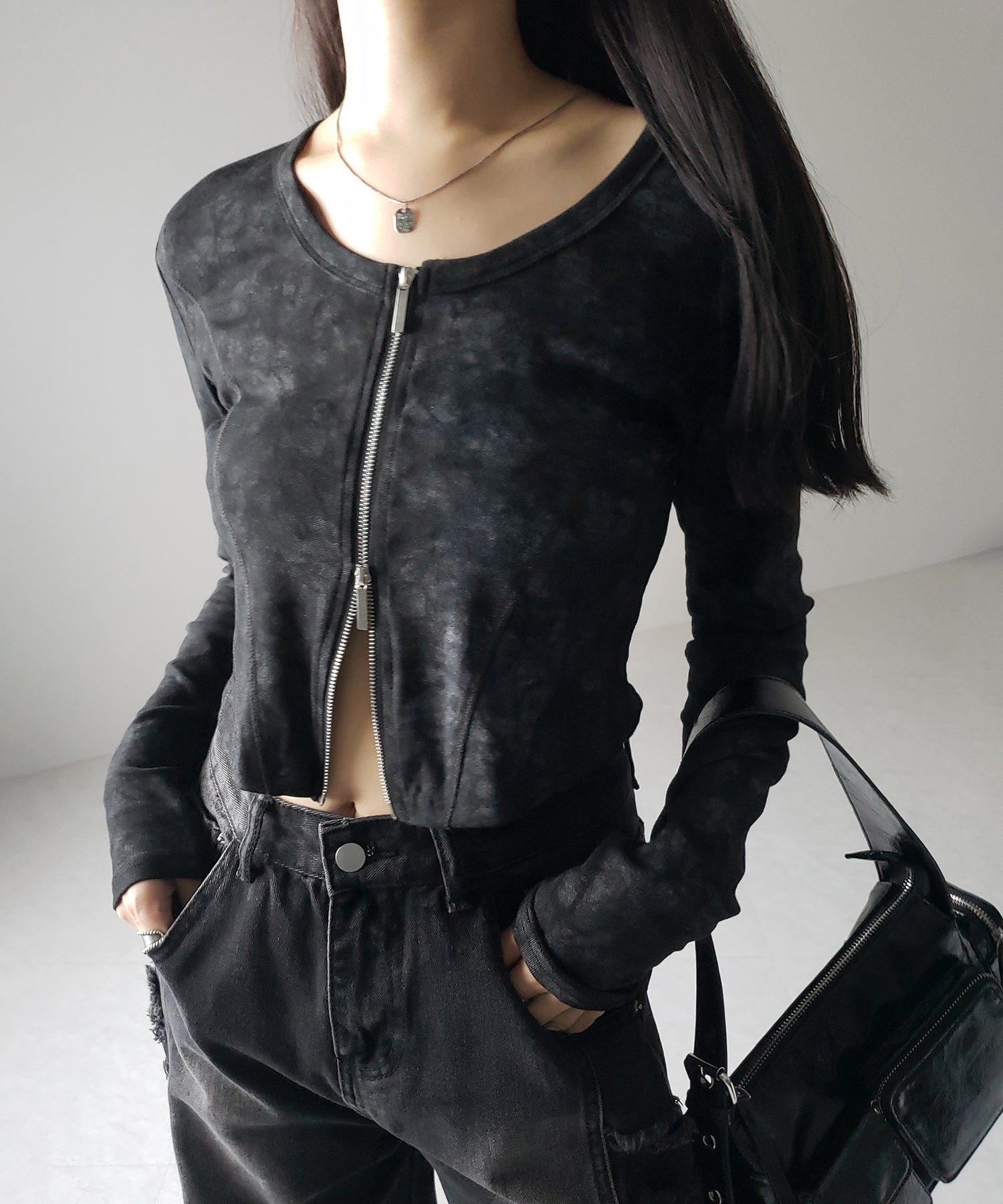 【 ２color 】ダブルジップヴィンテージカットソーカーディガン ／ double zip vintage cut sew cardigan