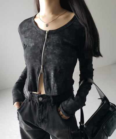 【 ２color 】ダブルジップヴィンテージカットソーカーディガン ／ double zip vintage cut sew cardigan