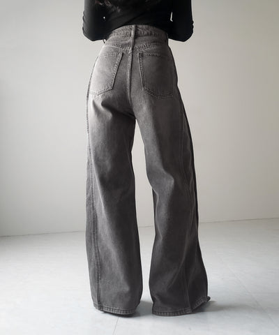 【 ３color ／ ４size 】サイドタック切替ハイウエストストレートデニム ／side tack kirikae highwaist straight denim