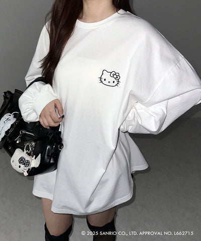 【 HELLO KITTY × me+em select 】ハローキティ刺繍長袖ビッグロンT ／ Hello Kitty embroidery big long sleeve T-Shirts【 セットアップ着用可能 】