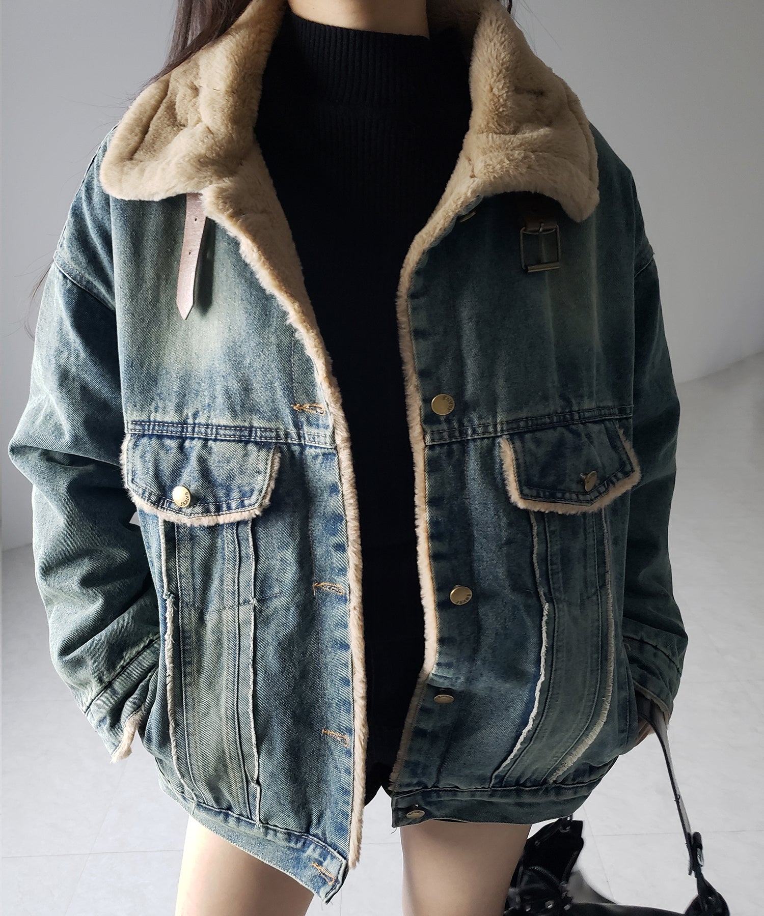 ２color 】ヴィンテージデニムフェイクファージャケット ／ vintage denim fake fur jacket