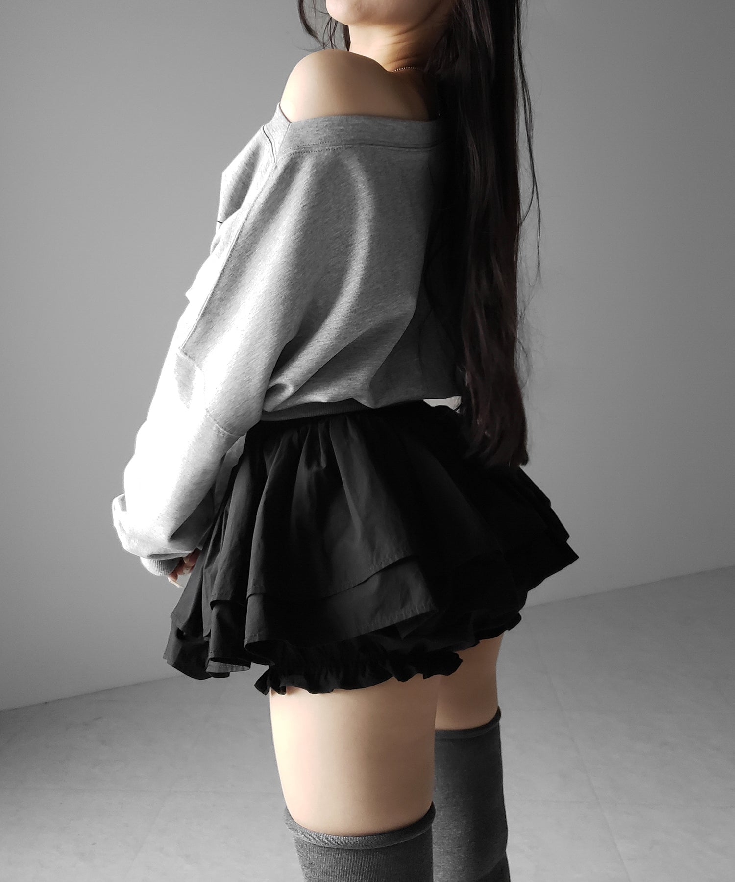 【 インパン裏地付 】ボリュームフレアコットンミニスカート ／ volume flare cotton mini skirt