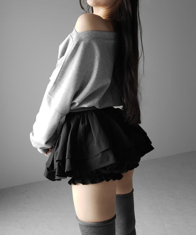 【 インパン裏地付 】ボリュームフレアコットンミニスカート ／ volume flare cotton mini skirt