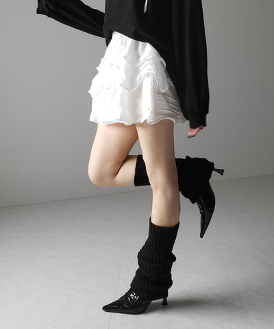 【 インパン裏地付 】３段クリンクルシアーフリルボリュームミニスカート ／ crinkle sheer frill volume mini skirt