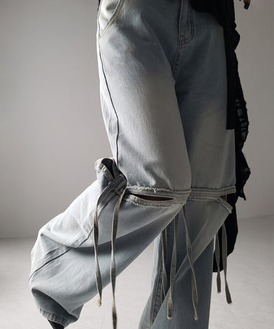 【 ４size ／ ２color 】カットアウトストラップヴィンテージルーズデニム ／ cutout strap vintage loose denim