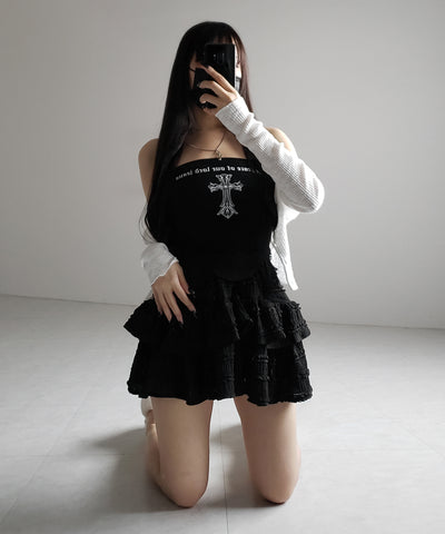 【 ２color ／インパン裏地付 】ティアードフリルミニスカート ／ tiered frill mini skirt
