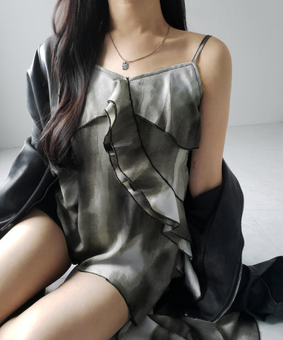 タイダイサテンアシンメトリーフリルキャミソールビスチェ ／ tiedye satin asymmetry frill camisole bustier
