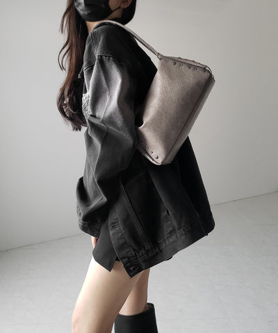 【 ２color】スタッズデザインスクエアショルダーバッグ ／ stud design square shoulder bag