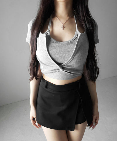 ホルターネックレイヤードショートぴちＴシャツ ／ halter neck layered short pichi T-shirts