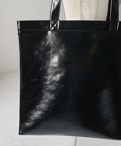 【 ２color ／ 大容量 】フェイクレザービッグスクエアトートバッグ ／ fake leather big square tote bag