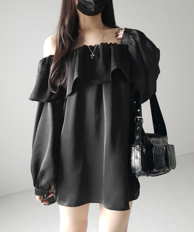 【 ２color 】オフショルダーフリルオーバーミニワンピース ／ off shoulder frill over mini onepiece