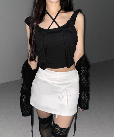 【 インパン裏地付き 】ストリングリボンミニスカート ／ string ribbon mini skirt