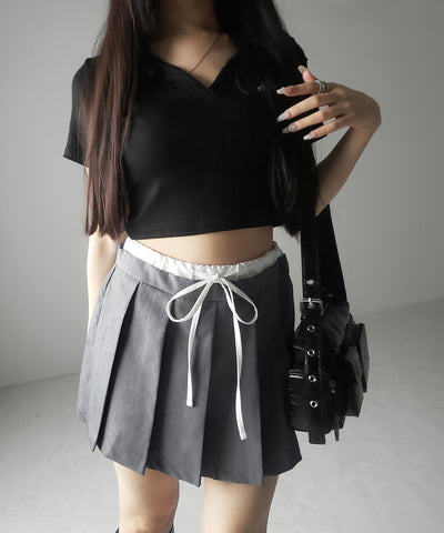 【 ２color 】レイヤードプリーツミニスカパン ／ layered pleated mini skirt pants