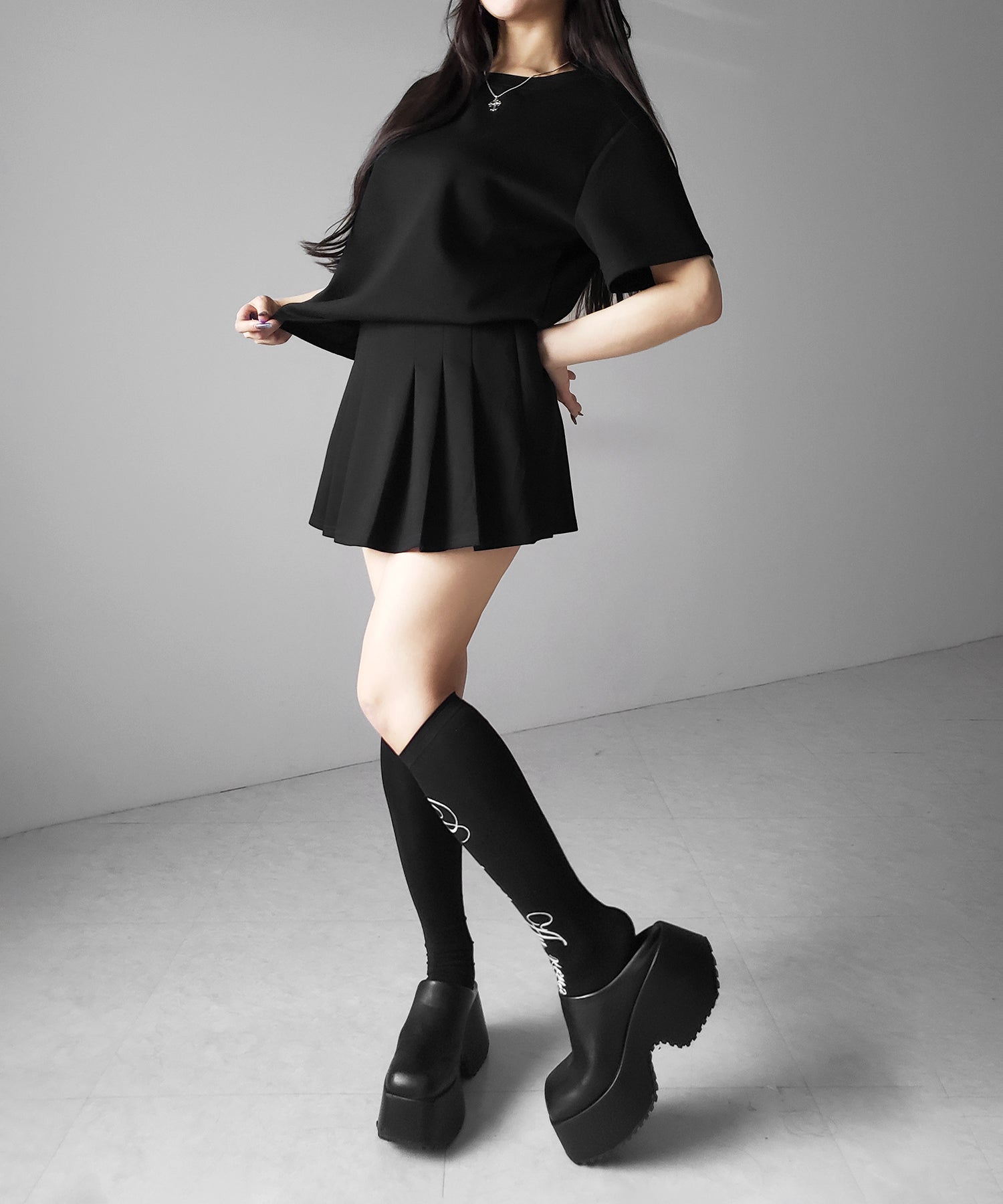 【 セットアップ 】オーバーサイズ半袖Ｔシャツ＋プリーツミニスカート SET ／( SETUP ) oversize shortsleeve Tee + pleated mini skirt SET