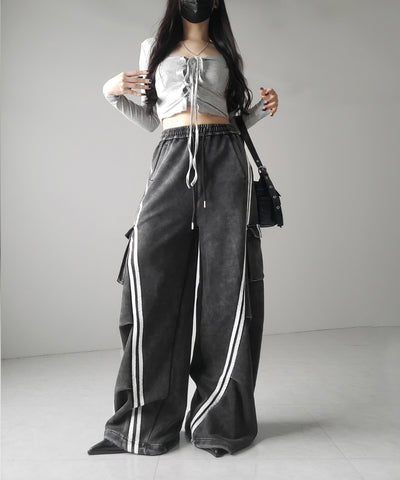 【 ３color 】レースアップフロントリボンショートスリムトップス ／ lace up front ribbon short slim tops