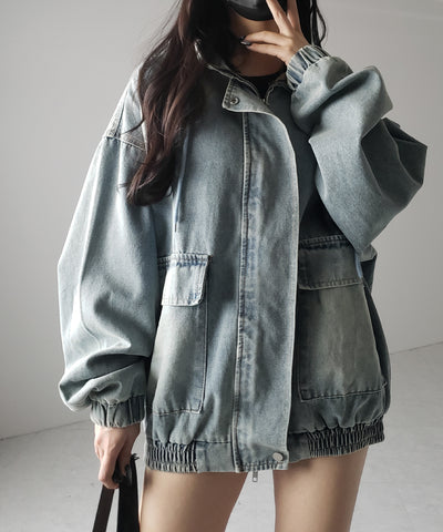 【 ２color 】ヴィンテージデニムダブルジップフードブルゾン ／ vintage denim double zip hoodie blouson