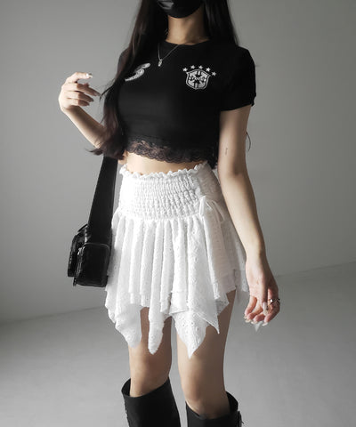 【 トップスとしても使える２WAY 】シャーリングリボンフリルビスチェミニスカート ／ shirring ribbon frill bustier mini skirt