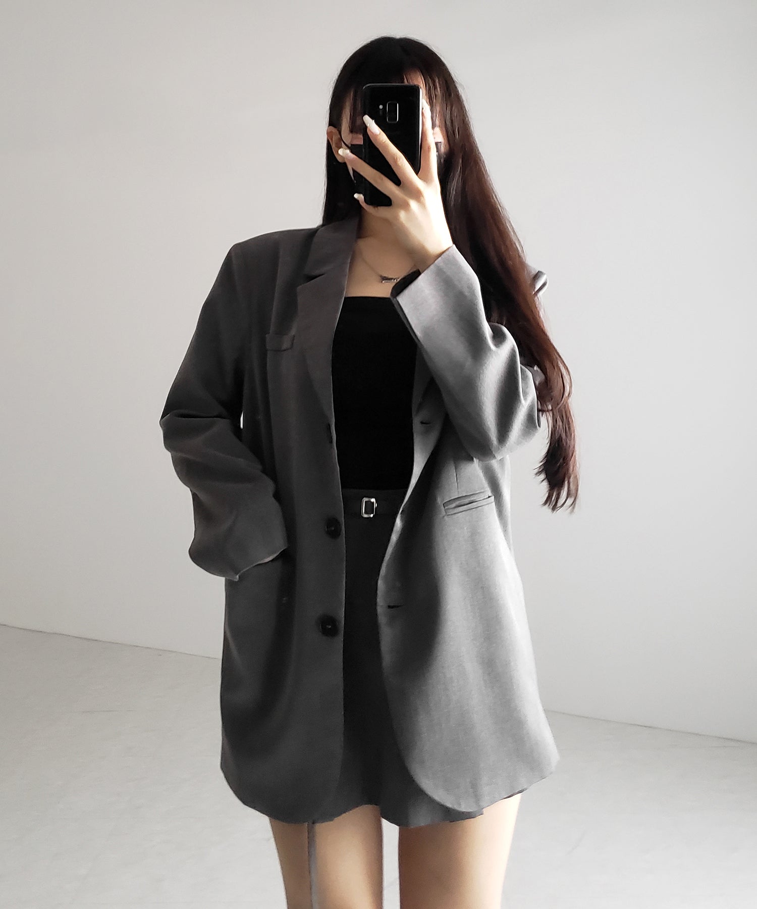 【 セットアップ 】オーバーサイズテーラードジャケット ＆ ハイウエストミニスカパン SET ／ oversize tailored jacket & high waist mini skirt pants SET