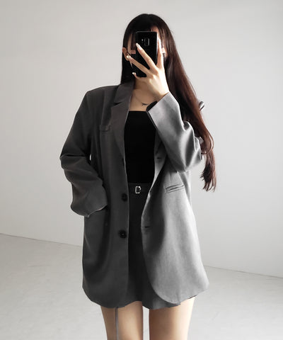 【 セットアップ 】オーバーサイズテーラードジャケット ＆ ハイウエストミニスカパン SET ／ oversize tailored jacket & high waist mini skirt pants SET