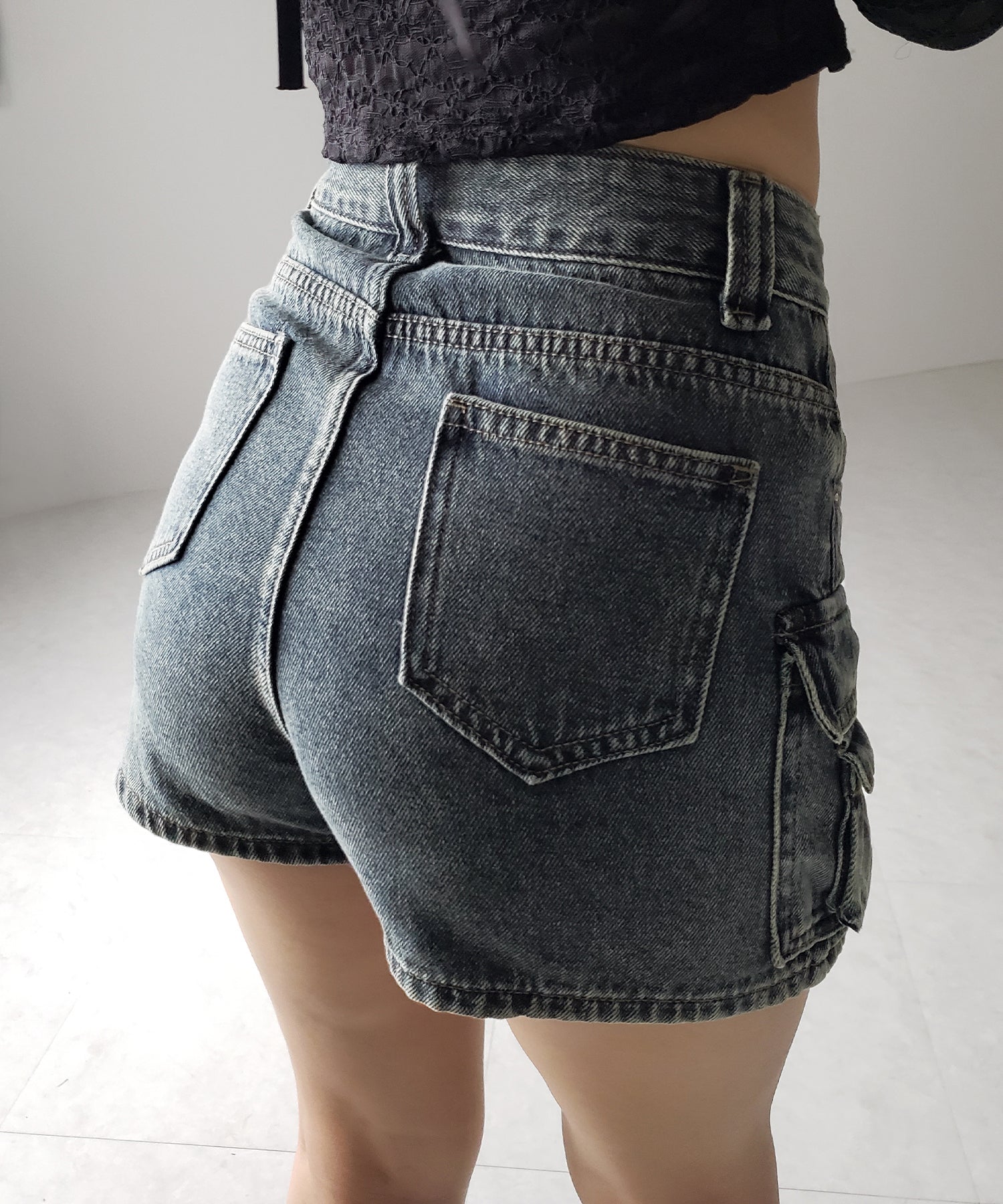 【 ３size ／ ２color 】ダブルポケットヴィンテージカーゴデニムミニスカパン ／ double pocket vintage cargo denim mini skirt pants