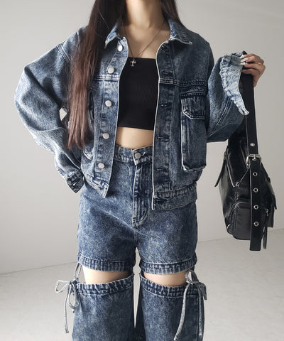 【 セットアップ着用可能 】２WAYヴィンテージケミカルブリーチカットアウトリボンデニム ／ 2WAY vintage chemical bleach cutout ribbon denim