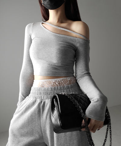 【 ３color 】ストラップワンショルダーショートカットソートップス ／ strap one shoulder short cutsew tops
