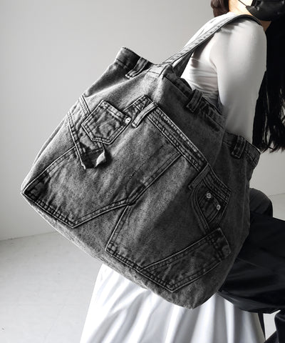 【 ２color 】ヴィンテージドッキングウォッシュデニムバッグ ／ vintage docking washed denim bag